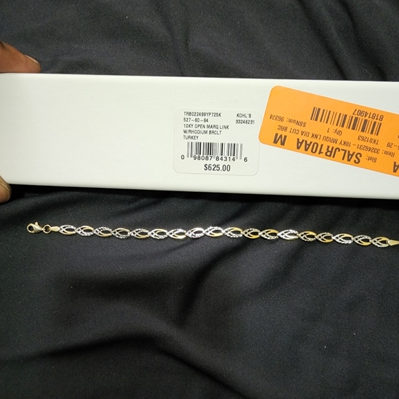 10k with rhodium diamond cut bracelet - Picture 1 of 4